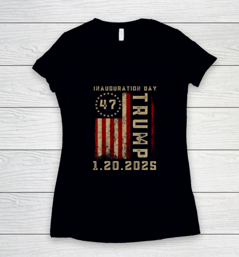 Donald Trump Inauguration Day 2025 47th President 47 US Flag Women's V-Neck T-Shirt
