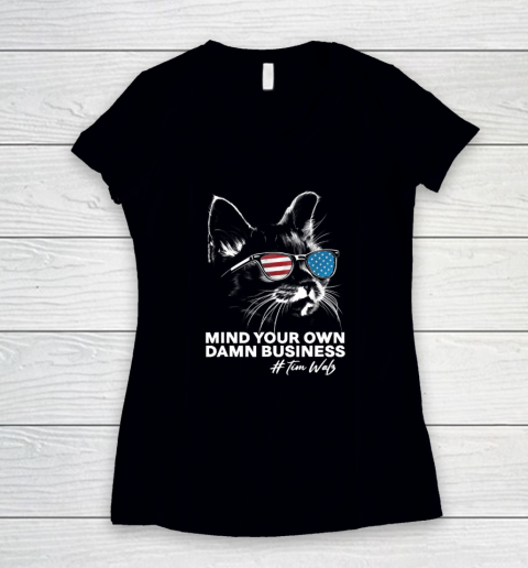 Mind Your Own Damn Business Harris Waltz Cat Lady Women's V-Neck T-Shirt