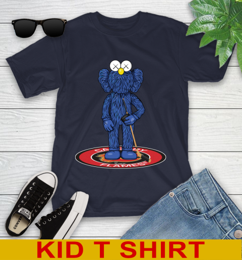 NHL Hockey Calgary Flames Kaws Bff Blue Figure Shirt Youth T-Shirt 3