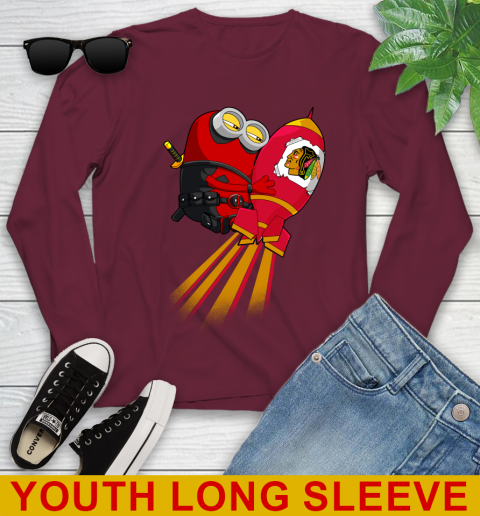 NHL Hockey Chicago Blackhawks Deadpool Minion Marvel Shirt Youth Long Sleeve 6