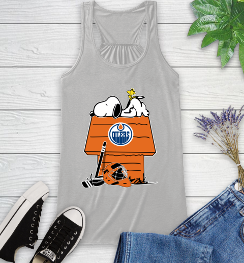 Edmonton Oilers NHL Hockey Snoopy Woodstock The Peanuts Movie Racerback Tank