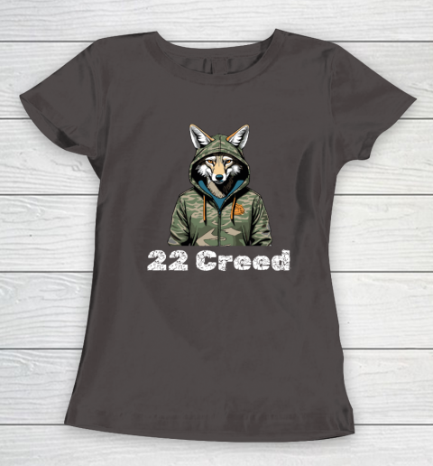Coyote in Hood 22 Creed Graphic Hunting Women's T-Shirt 5