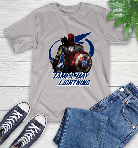 NHL Captain America Thor Spider Man Hawkeye Avengers Endgame Hockey Tampa Bay Lightning T-Shirt 12