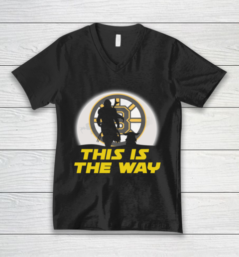 Boston Bruins NHL Ice Hockey Star Wars Yoda And Mandalorian This Is The Way V-Neck T-Shirt