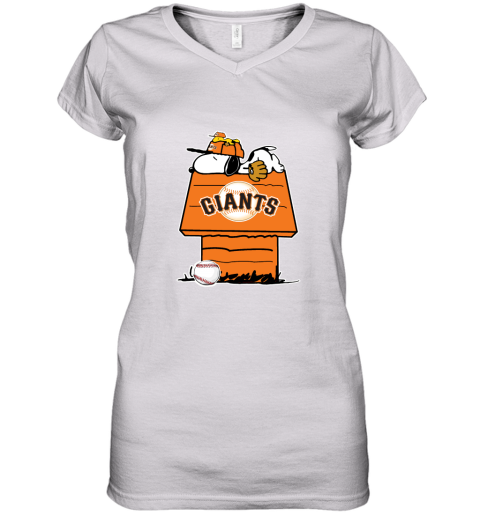 San Francisco Giants Snoopy And Woodstock Resting Together MLB Women's V-Neck T-Shirt