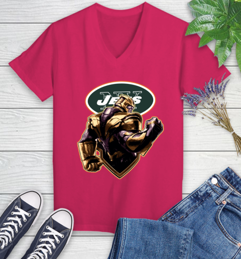 NFL Thanos Avengers Endgame Football Sports New York Jets Women's V-Neck T-Shirt 9