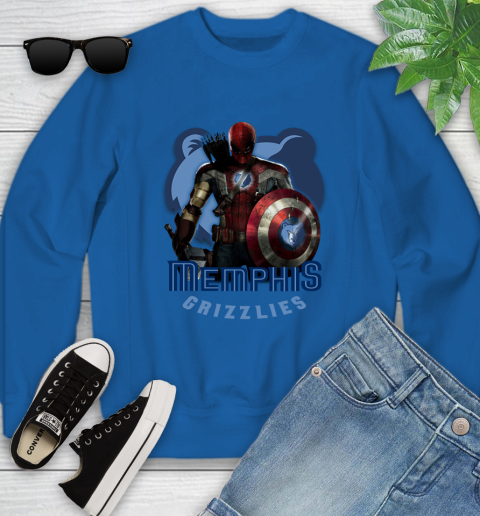 Memphis Grizzlies NBA Basketball Captain America Thor Spider Man Hawkeye Avengers Youth Sweatshirt 8