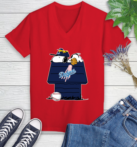 MLB Los Angeles Dodgers Snoopy Woodstock The Peanuts Movie Baseball T Shirt_000 Women's V-Neck T-Shirt 12