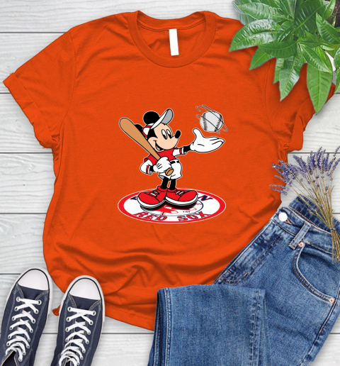 MLB Baseball Boston Red Sox Cheerful Mickey Disney Shirt Women's T-Shirt 4