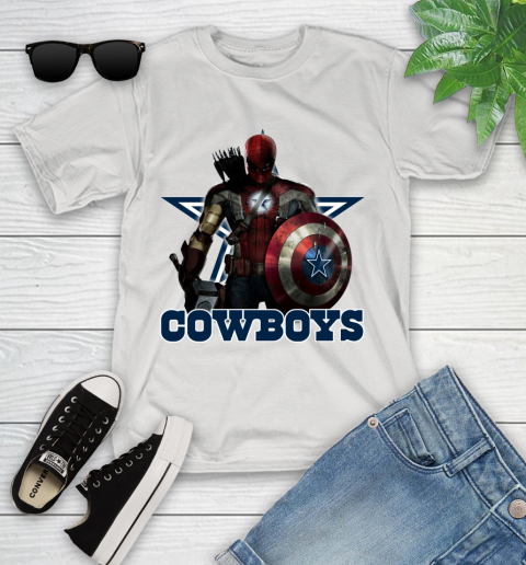 NFL Captain America Thor Spider Man Hawkeye Avengers Endgame Football Dallas Cowboys Youth T-Shirt