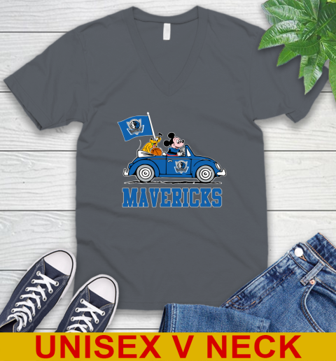 NBA Basketball Dallas Mavericks Pluto Mickey Driving Disney Shirt V-Neck T-Shirt 5