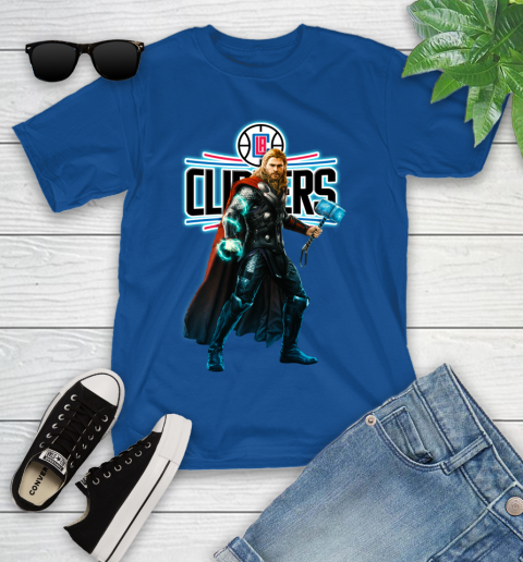NBA Thor Avengers Endgame Basketball Los Angeles Clippers Youth T-Shirt 9