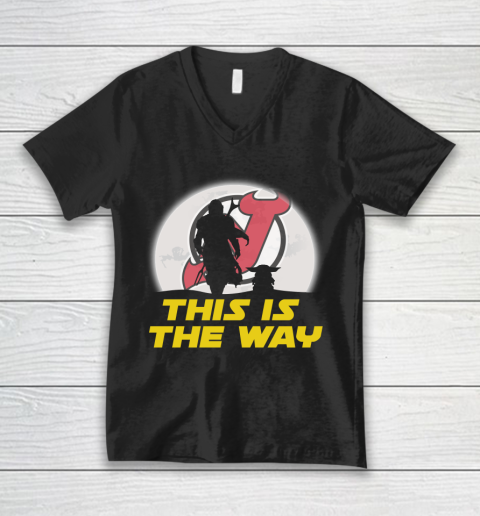 New Jersey Devils NHL Ice Hockey Star Wars Yoda And Mandalorian This Is The Way V-Neck T-Shirt