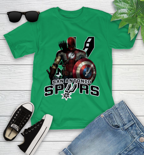 San Antonio Spurs NBA Basketball Captain America Thor Spider Man Hawkeye Avengers Youth T-Shirt 6