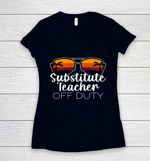 Substitute Teacher of the Deaf Off Duty Sunglasses Sunset Women's V-Neck T-Shirt 2