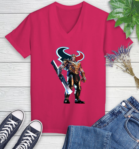 NFL Thanos Gauntlet Avengers Endgame Football Houston Texans Women's V-Neck T-Shirt 9