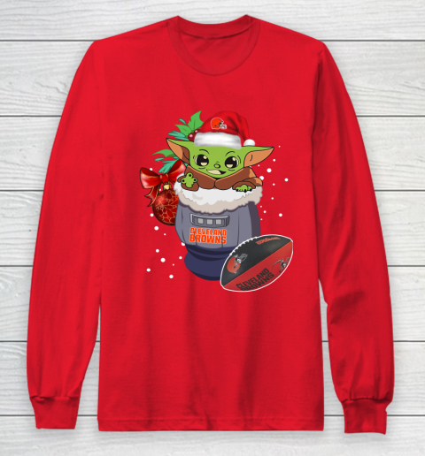 Cleveland Browns Christmas Baby Yoda Star Wars Funny Happy NFL Long Sleeve T-Shirt 10