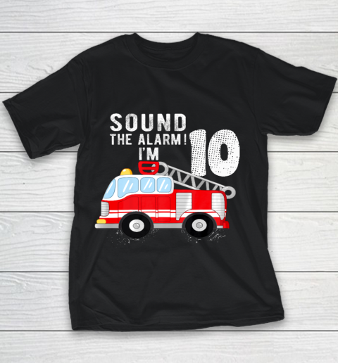 Kids Firefighter 10th Birthday Boy 10 Year Old Fire Truck Youth T-Shirt