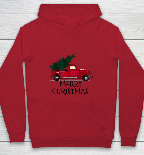 Vintage Red Truck With Merry Christmas Tree Youth Hoodie 6