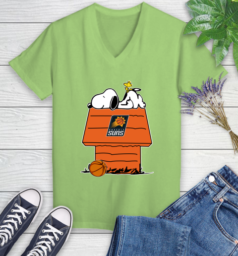 Phoenix Suns NBA Basketball Snoopy Woodstock The Peanuts Movie Women's V-Neck T-Shirt 11