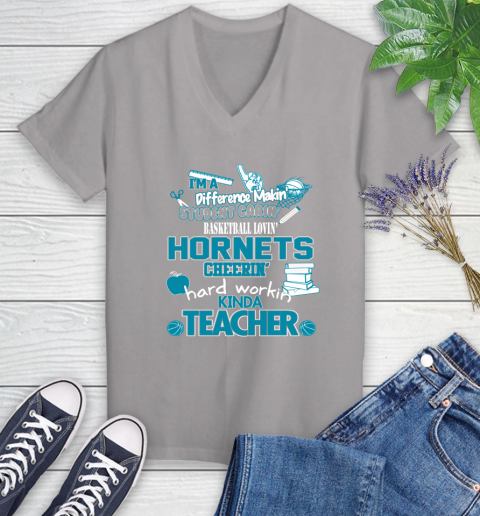 Charlotte Hornets NBA I'm A Difference Making Student Caring Basketball Loving Kinda Teacher Women's V-Neck T-Shirt 4