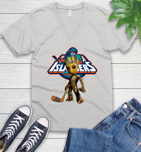 New York Islanders NHL Hockey Groot Marvel Guardians Of The Galaxy V-Neck T-Shirt
