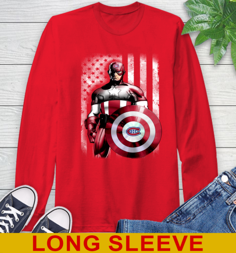 Montreal Canadiens NHL Hockey Captain America Marvel Avengers American Flag Shirt Long Sleeve T-Shirt 12