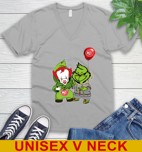 Atlanta Hawks Baby Pennywise Grinch Christmas NBA Basketball V-Neck T-Shirt 4