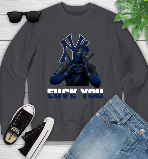 MLB New York Yankees Deadpool Love You Fuck You Baseball Sports Youth Sweatshirt 5