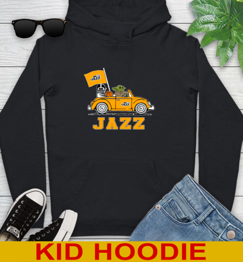 NBA Basketball Utah Jazz Darth Vader Baby Yoda Driving Star Wars Shirt Youth Hoodie 2