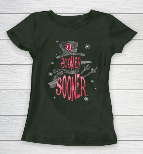 Oklahoma Sooners Christmas Snowman Women's T-Shirt 4