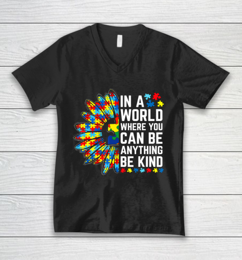 Autism Awareness Gifts Women Men Kindness Sunflower Be Kind V-Neck T-Shirt