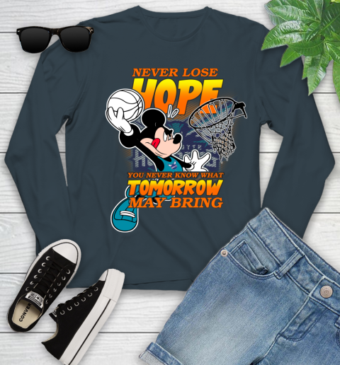 Charlotte Hornets NBA Basketball Mickey Disney Never Lose Hope Youth Long Sleeve 9