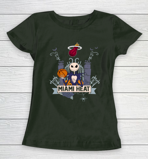 NBA Miami Heat Basketball Jack Skellington Halloween Women's T-Shirt 4
