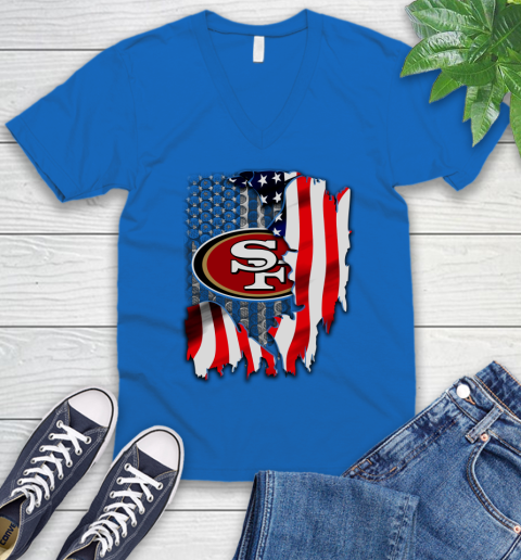 San Francisco 49ers NFL Football American Flag V-Neck T-Shirt 5