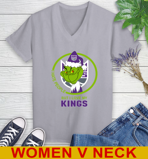 Sacramento Kings NBA Christmas Grinch I Hate People But I Love My Favorite Basketball Team Women's V-Neck T-Shirt 5