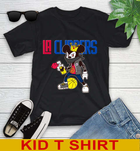 LA Clippers NBA Basketball Mickey Peace Sign Sports Youth T-Shirt 2
