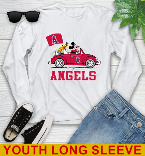 MLB Baseball Los Angeles Angels Pluto Mickey Driving Disney Shirt Youth Long Sleeve