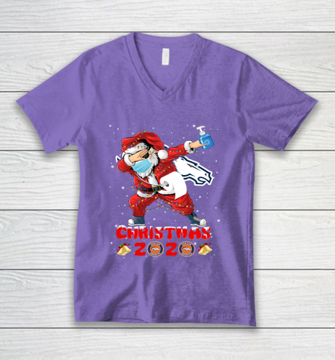 Denver Broncos Funny Santa Claus Dabbing Christmas 2020 NFL V-Neck T-Shirt 8