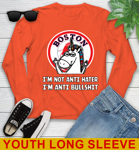 Boston Red Sox MLB Baseball Unicorn I'm Not Anti Hater I'm Anti Bullshit Youth Long Sleeve 4