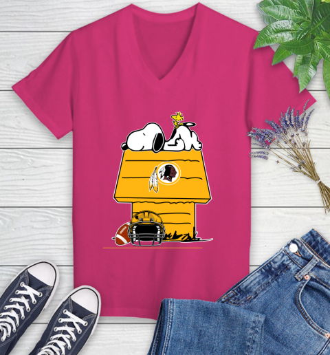 Washington Redskins NFL Football Snoopy Woodstock The Peanuts Movie Women's V-Neck T-Shirt 9