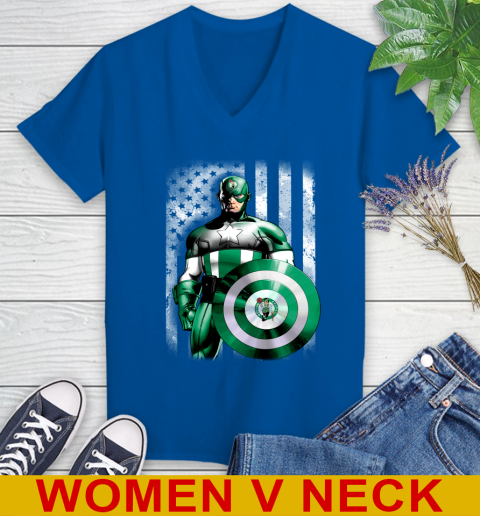 Boston Celtics NBA Basketball Captain America Marvel Avengers American Flag Shirt Women's V-Neck T-Shirt 9