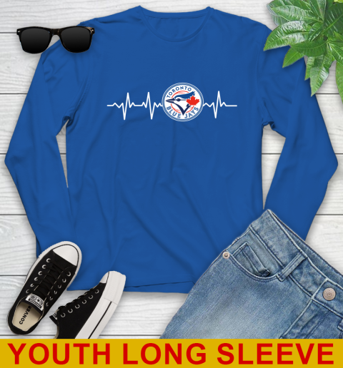 Toronto Blue Jays MLB Baseball Heart Beat Shirt Youth Long Sleeve 10