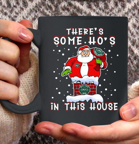 New York Jets Christmas There Is Some Hos In This House Santa Stuck In The Chimney NFL Ceramic Mug 11oz 2