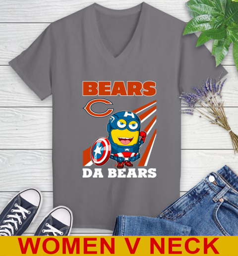 NFL Football Chicago Bears Captain America Marvel Avengers Minion Shirt Women's V-Neck T-Shirt 11