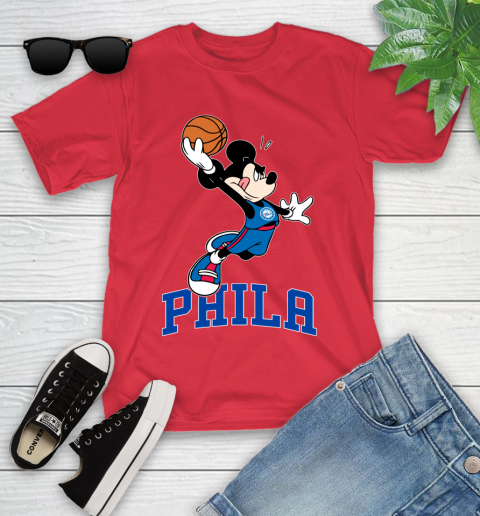 NBA Basketball Philadelphia 76ers Cheerful Mickey Mouse Shirt Youth T-Shirt 10