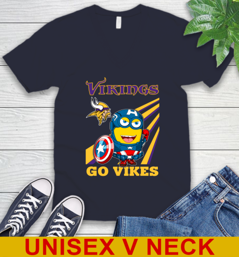 NFL Football Minnesota Vikings Captain America Marvel Avengers Minion Shirt V-Neck T-Shirt 2