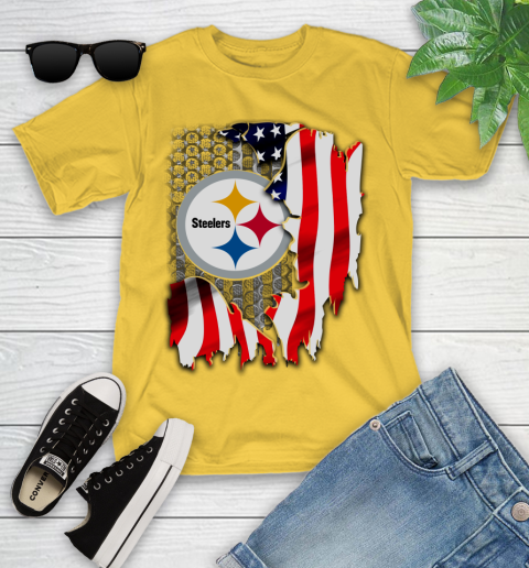 Pittsburgh Steelers NFL Football American Flag Youth T-Shirt 10