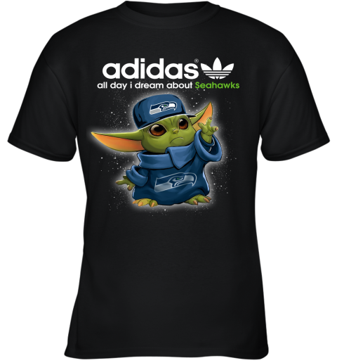 Baby Yoda Adidas All Day I Dream About Seattle Seahawks Youth T-Shirt