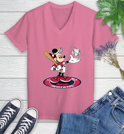 MLB Baseball Cleveland Indians Cheerful Mickey Disney Shirt Women's V-Neck T-Shirt 11